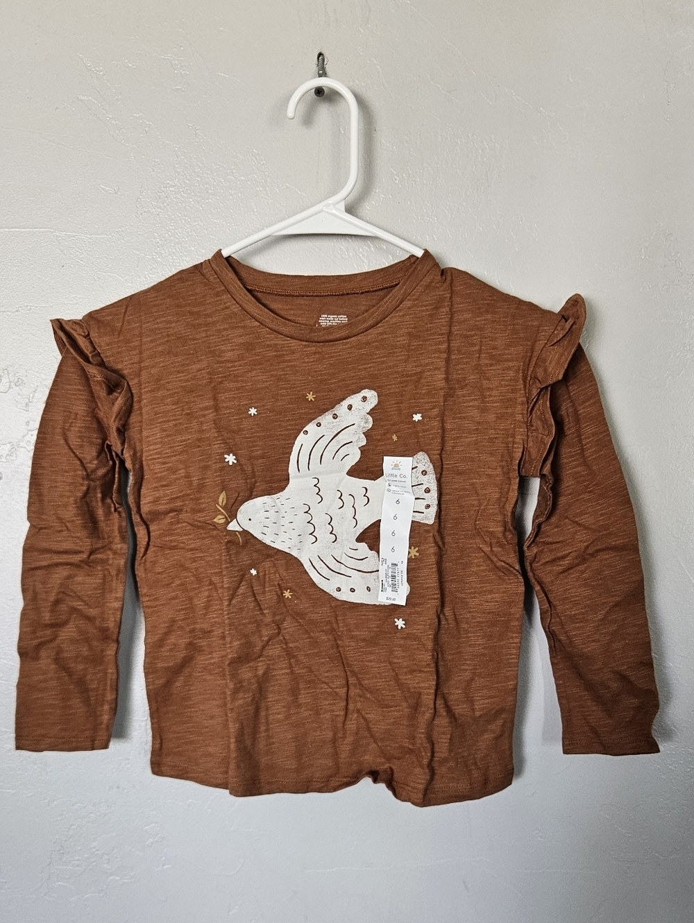 Little Co. Lauren Conrad NWT Girls 6 Long Sleeve Bird Graphic Tee Rust Boho